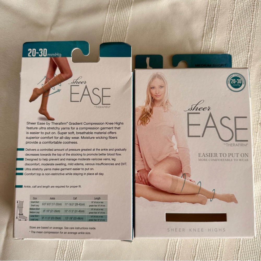 🖤deal 2 Sheer Ease Therafirm 20-30mmHg KNEE HIGHs MEDIUM SHORT BLACK #64025 NIB